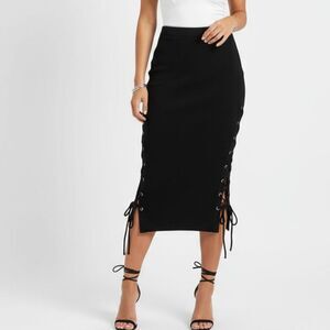 Alice + Olivia Women's Black Knit Straight Side Tie Midi Skirt S